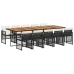 Set de comedor jardín 11 pzas con cojines ratán sintético negro