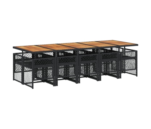 Set de comedor jardín 11 pzas con cojines ratán sintético negro
