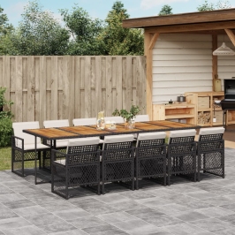 Set de comedor jardín 11 pzas con cojines ratán sintético negro