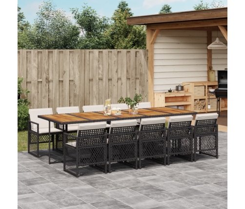 Set de comedor jardín 11 pzas con cojines ratán sintético negro
