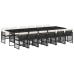 Set comedor de jardín con cojines 13 pzas ratán sintético negro