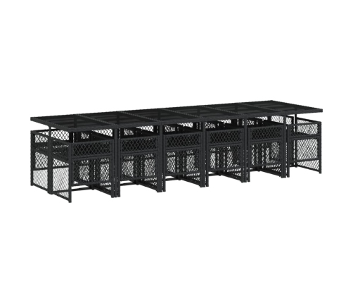 Set comedor de jardín con cojines 13 pzas ratán sintético negro