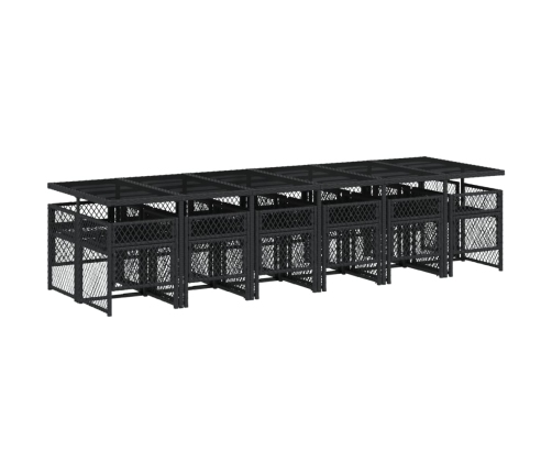 Set comedor de jardín con cojines 13 pzas ratán sintético negro