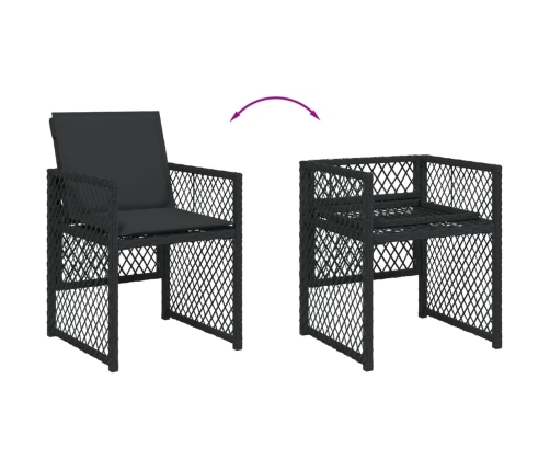 Set comedor de jardín con cojines 13 pzas ratán sintético negro