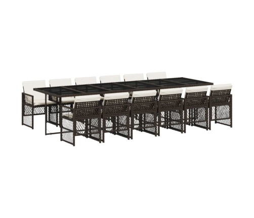Set muebles de jardín 13 pzas y cojines ratán sintético marrón