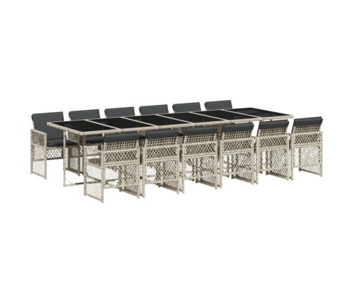 Set comedor jardín y cojines 13 pzas ratán sintético gris claro