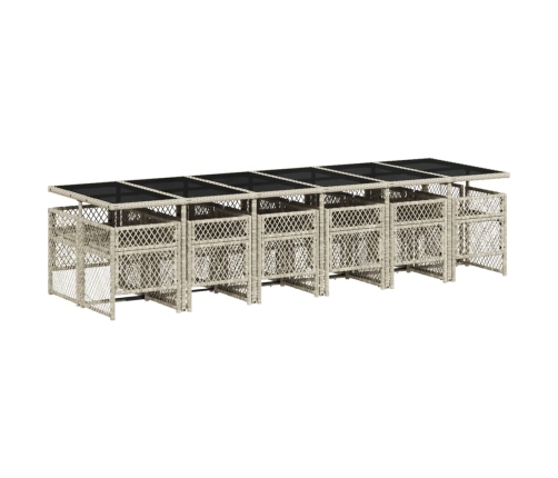 Set comedor jardín y cojines 13 pzas ratán sintético gris claro