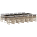 Set comedor de jardín con cojines 13 pzas ratán sintético beige