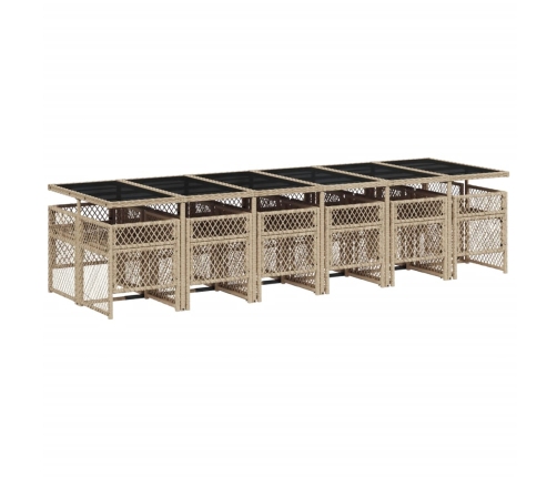 Set comedor de jardín con cojines 13 pzas ratán sintético beige