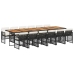 Set comedor de jardín con cojines 13 pzas ratán sintético negro