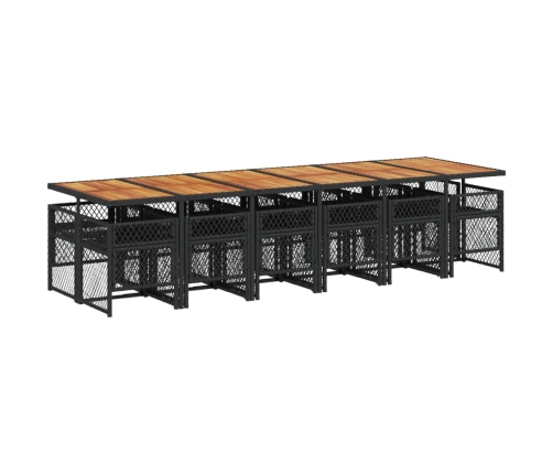 Set comedor de jardín con cojines 13 pzas ratán sintético negro