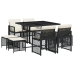Set de comedor de jardín 9 pzas y cojines ratán sintético negro