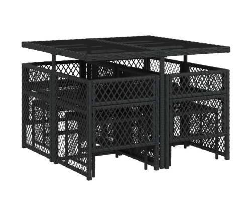 Set de comedor de jardín 9 pzas y cojines ratán sintético negro