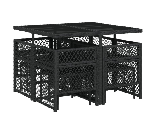 Set de comedor de jardín 9 pzas y cojines ratán sintético negro