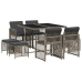 Set comedor jardín 9 pzas y cojines ratán sintético gris