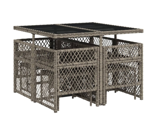 Set comedor jardín 9 pzas y cojines ratán sintético gris
