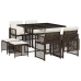 Set comedor para jardín 9 pzas y cojines ratán sintético marrón
