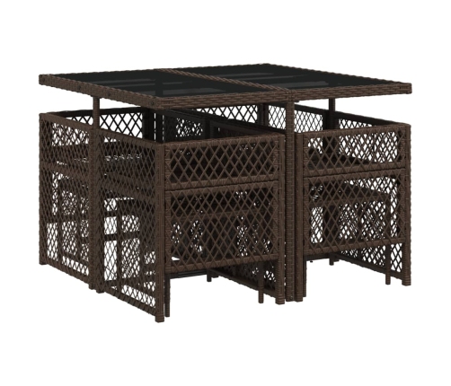 Set comedor para jardín 9 pzas y cojines ratán sintético marrón