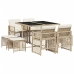 Set comedor de jardín 9 pzas con cojines ratán sintético beige