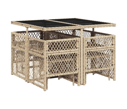 Set comedor de jardín 9 pzas con cojines ratán sintético beige