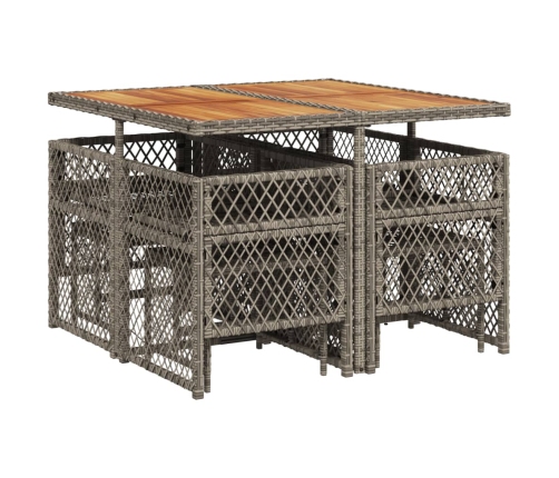 Set comedor jardín 9 pzas y cojines ratán sintético gris