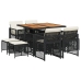 Set de comedor de jardín 9 pzas y cojines ratán sintético negro