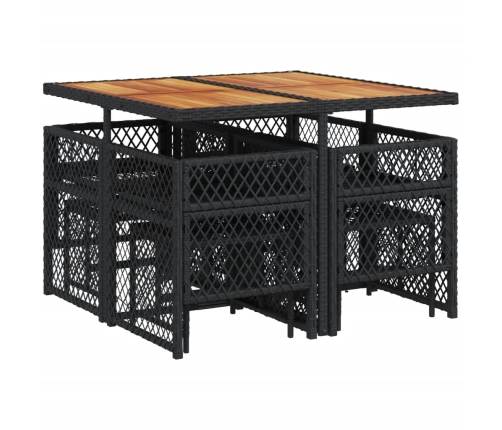 Set de comedor de jardín 9 pzas y cojines ratán sintético negro