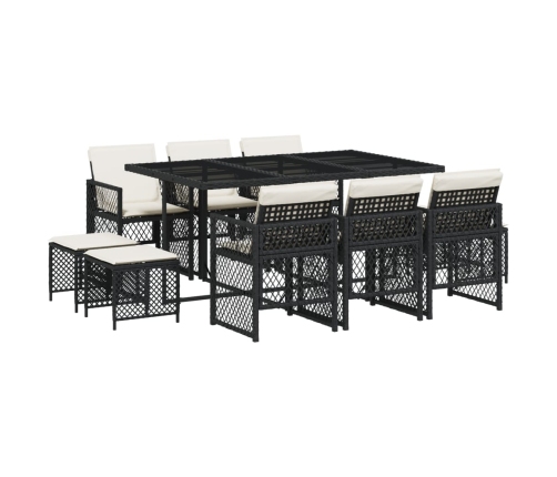 Set de comedor jardín 11 pzas con cojines ratán sintético negro
