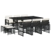 Set de comedor jardín 11 pzas con cojines ratán sintético negro