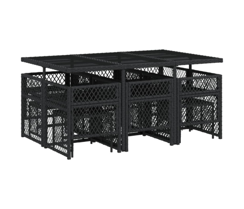 Set de comedor jardín 11 pzas con cojines ratán sintético negro
