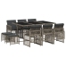 Set de comedor de jardín 11 pzas y cojines ratán sintético gris