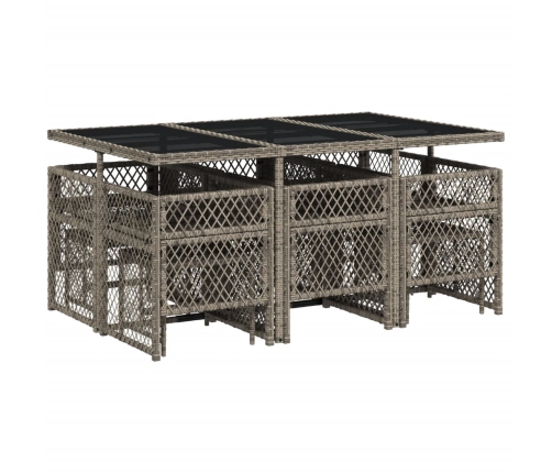 Set de comedor de jardín 11 pzas y cojines ratán sintético gris