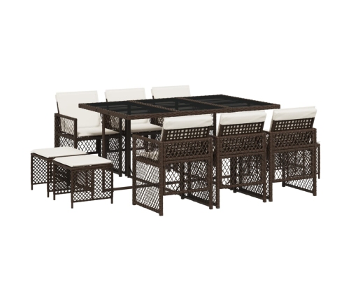 Set comedor de jardín 11 pzas y cojines ratán sintético marrón