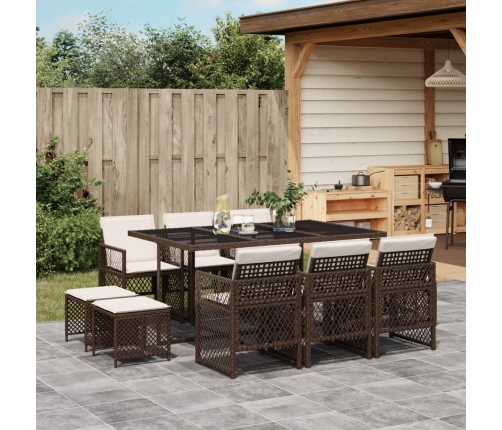 Set comedor de jardín 11 pzas y cojines ratán sintético marrón
