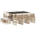 Set comedor de jardín 11 pzas con cojines ratán sintético beige