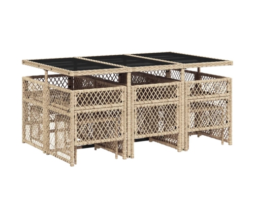 Set comedor de jardín 11 pzas con cojines ratán sintético beige