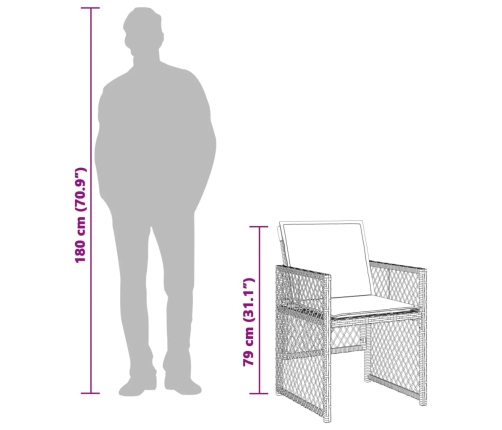 Set de comedor de jardín 11 pzas y cojines ratán sintético gris