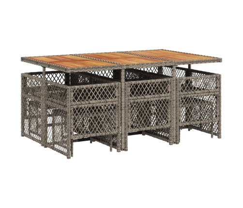 Set de comedor de jardín 11 pzas y cojines ratán sintético gris