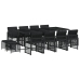 Set comedor de jardín con cojines 13 pzas ratán sintético negro