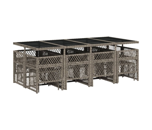Set comedor de jardín con cojines 13 pzas ratán sintético gris