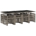 Set comedor de jardín con cojines 13 pzas ratán sintético gris