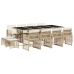 Set comedor de jardín con cojines 13 pzas ratán sintético beige