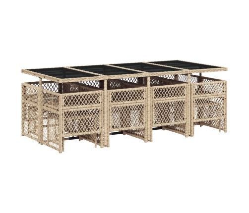 Set comedor de jardín con cojines 13 pzas ratán sintético beige