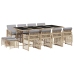 Set comedor de jardín con cojines 13 pzas ratán sintético beige