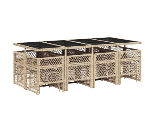 Set comedor de jardín con cojines 13 pzas ratán sintético beige