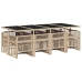 Set comedor de jardín con cojines 13 pzas ratán sintético beige