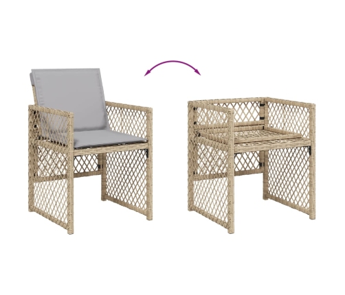 Set comedor de jardín con cojines 13 pzas ratán sintético beige