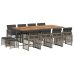 Set comedor de jardín con cojines 13 pzas ratán sintético gris
