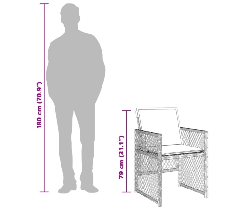 Set comedor de jardín con cojines 13 pzas ratán sintético gris