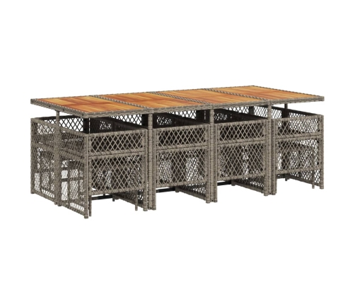 Set comedor de jardín con cojines 13 pzas ratán sintético gris